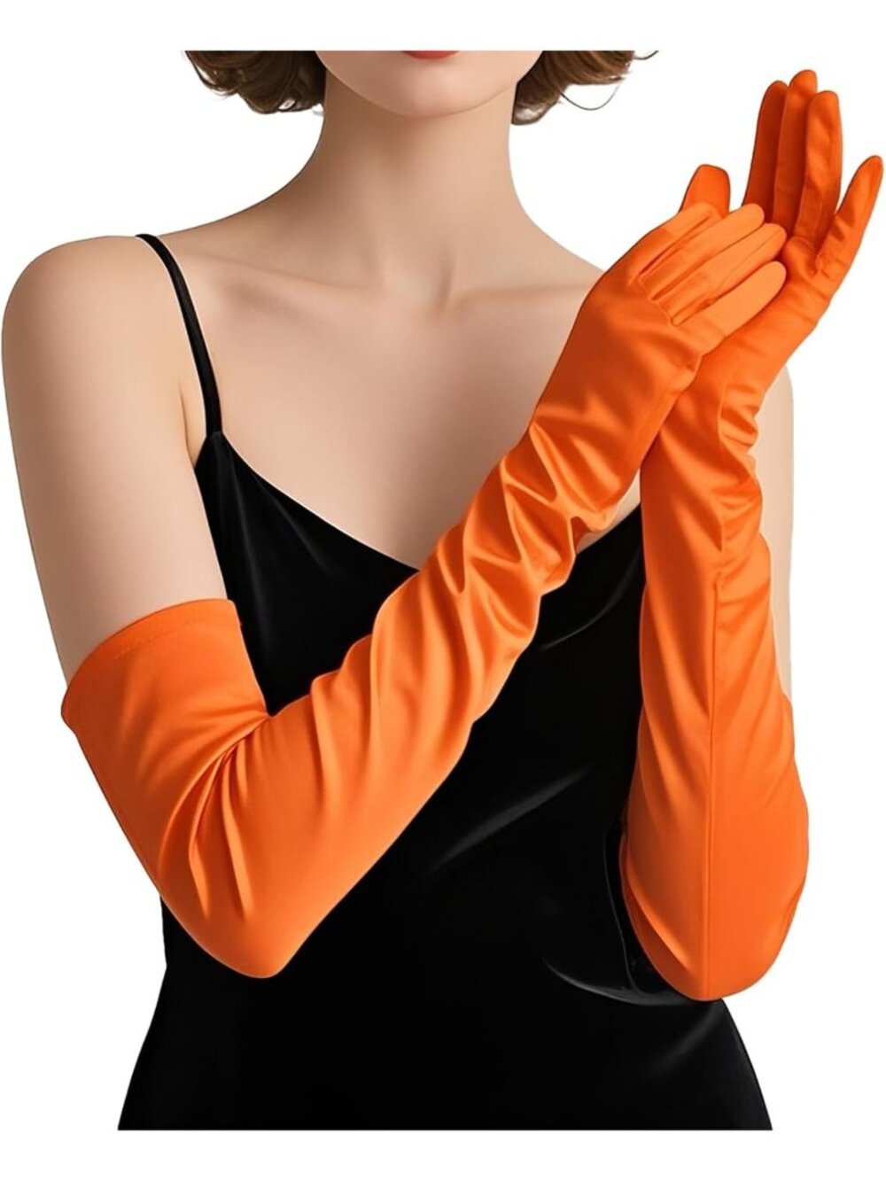 Women's Orang Elbow Length Opera Tea Party Extra Long Flapper Gloves